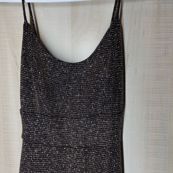 Windsor‎ gold black spaghetti strap long dress front slit, size small - Picture 8 of 16